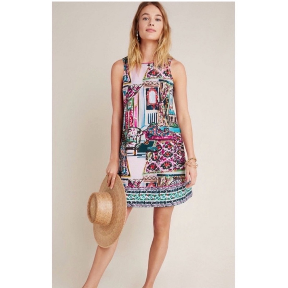 Anthropologie Pink Multi Print Sleeveless Shift Dress